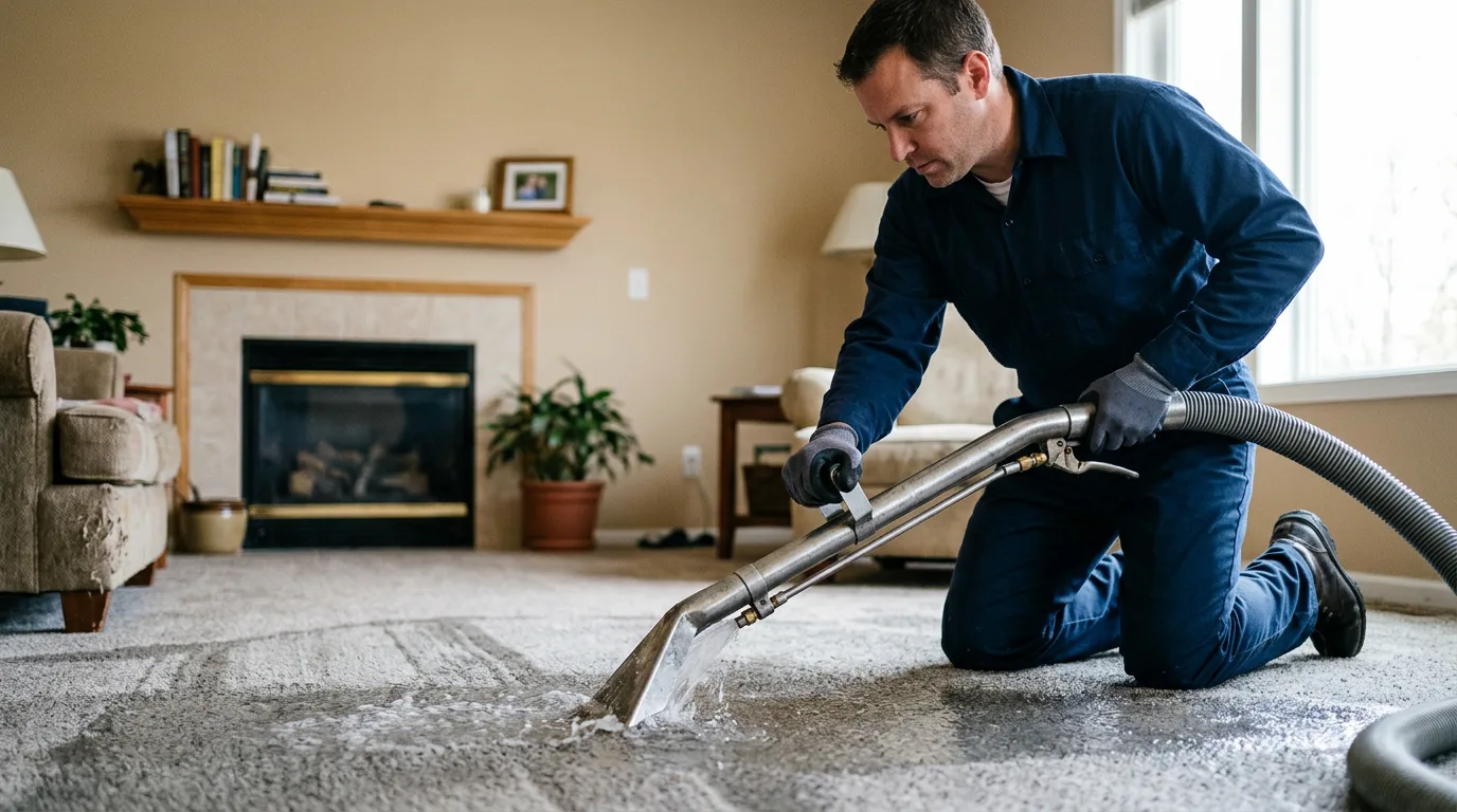 Water damage restoration technician working near Keota, IA